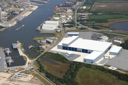 Render of expanded Austal USA shipyard with steel production line